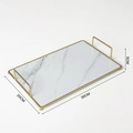 White marble pattern bathroom tray with gold metal frame and handles, 30x20cm dimensions - Large (30x20x5cm)