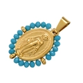 Dettaglio del ciondolo Maria placcato oro 18K con perline blu e testo inciso - Oro Turchese