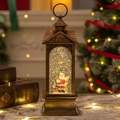 Vintage Bronze Weihnachtslaterne Spieluhr mit Weihnachtsmann und Glitzereffekt - Großes Haus Weihnachtsmann & Baum