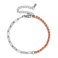 Detail of silver paperclip chain bracelet with orange gemstones and lobster clasp - Orange