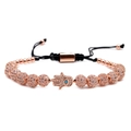 Hamsa-Hand-Armband in Roségold mit blauem Auge und Zirkonia auf schwarzer Kordel - Roségold
