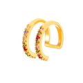 Double-layered gold ear cuff featuring rows of vibrant multi-colored cubic zirconia stones - Gold With Colorful Zirconia