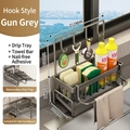 Gunmetal grey kitchen sink caddy with towel bar and removable drain tray, 212mm size - Model with Hooks and Bar / Gunmetal