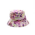 Detail shot of a bucket hat featuring a vibrant colorful abstract swirl floral pattern - Purple Abstract Vortex Pattern Style (04)