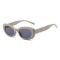 Retro ovale Sonnenbrille mit beigegrauem Rahmen, grauen Gläsern und Silbernieten - Graues Gestell, schwarze Gläser
