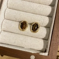 Silver Pin-Gold-Brown-Oval Stud Earrings