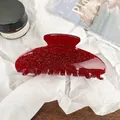 Sparkly red glitter acrylic hair claw clip with crescent moon design for elegant styling - 10cm / Red