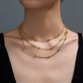 Three-layer gold PVD plated stainless steel snake chain necklace with bead accents - Gold Triple Layer Round Bead Chain