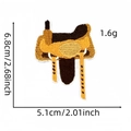 Detailed size view of brown horse saddle embroidery patch with height and width measurements - Saddle
