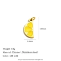 18K gold plated stainless steel lemon pendant with yellow enamel detail and measurements - Enamel Lemon Slice Pendant - Gold