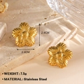 Elegant gold flower stud earrings in stainless steel with textured petal design - Gold Flower Stud Earrings Style 2