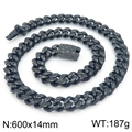 600x14mm gehammerte Panzerkette Halskette in Dunkelgrau aus industriellem Stahl - Schwarz (KN292129-KJX)