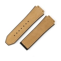 Brown leather and black rubber composite watch strap with contrast stitching for Hublot - 19x26mm / Suede Style (No Buckle) / Brown