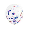 12-inch clear latex balloon with vibrant red and blue round confetti filling - Red Blue Sequins