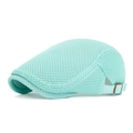 Breathable mint green mesh flat cap with adjustable metal side buckle for summer - Cyan