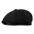 Cappello newsboy classico in finta pelle scamosciata nera con design vintage a otto pannelli - L (59-60cm) / Nero