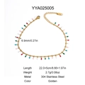 Detailed specs of golden 304 stainless steel anklet with colorful water drop charms - Multi-color Droplet Style (YYA025005)