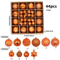 Set of 44 orange and bronze Christmas ornaments with glitter and reindeer patterns - 616-49 (Orange Gold Deer Star - 44pcs) / 3+6cm