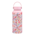 Botella deportiva térmica de 1L rosa con estampados florales y asa de transporte - 1 l / Floral Púrpura Naranja