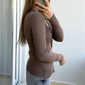 Women's casual long sleeve brown knit cardigan with ribbed texture and button closure - S / Camel