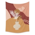 Detail of bohemian tapestry featuring abstract vases and leaves in warm earthy tones - 73X95CM (Cross-border Brushed Style) / Vase And Earth Color Block (ZJ521-8)