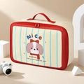 Cream cartoon travel bag with red handles and cute dog print for large capacity storage - Red Scarf Dog