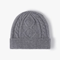 Medium gray cable-knit beanie with geometric patterns and thick ribbed cuff - One Size / Jacquard Style (24B051) / Dark Gray