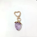 Cute strawberry keychain with purple translucent resin pendant and golden heart clasp - Heart Clasp-Light Purple Strawberry
