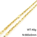 Golden stainless steel pig nose coffee bean link chain necklace for men and women - Gold Bamboo Link Chain (KN295422-KFC)