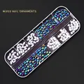 Nail art decoration set G-44 with aurora crystals and pearls in 12-slot clear case - G-44 Style (Iridescent Heart Marquise Rhinestone Mix)