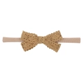 Bandeau élastique en nylon pour bébé avec un nœud en tricot marron vintage sur blanc - Kaki (2)