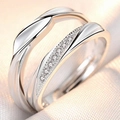 Elegant crown design couple rings set in silver with sparkling zircon accents - Love For A Lifetime