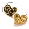 Ciondolo a cuore dorato con macchie leopardate nere, 24mm x 28mm, vista fronte-retro - Punti Irregolari-Nero
