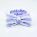 Lavender and white striped coral fleece headband with a soft plush bow design - Purple White Stripes