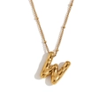 18K gold plated stainless steel balloon style letter W pendant necklace for women - Gold - Letter W