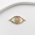 Golden Evil Eye pendant necklace featuring colorful rectangular zircons and crystals - Colorful Rectangular Eye XJ0005