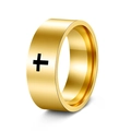 Polished golden stainless steel ring featuring black cross pattern and 6mm band width - US 6 / 8mm / Gold
