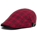 Plaid newsboy cap in red and black pattern with adjustable strap and black brim - 54-59cm (Adjustable) / Burgundy