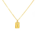 18k gold plated stainless steel square pendant necklace featuring zircon letter T design - Letter T(S-N150-T)