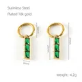 Size guide for bamboo-style earrings with green crystals and 18k gold plating - Emerald Cut Green Stone Long Bar Style / Gold