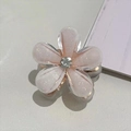 Pink camellia flower mini hair claw clip with glitter finish and a central rhinestone - White Camellia