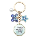 Golden butterfly and flower enamel keychain with pearl and Mother's Day charm - Blue Mother's Day (ER701)