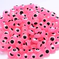 DIY jewelry parts pink resin evil eye flat round beads with black pupil detail - Rose Red