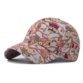 Detailweergave van grijze katoenen baseballpet met kleurrijke uil- en takkenprint - Verstelbaar / Beige Uil