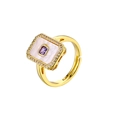 18K gold plated ring with white mother of pearl and purple square gemstone inlay - Square Purple Zirconia Ring