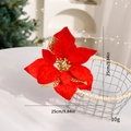 Red velvet artificial poinsettia flower with gold glitter trim for Christmas decor - Red