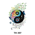 Colorful Yin Yang tattoo sticker with floral and moon motifs, model TH-307 on white background - Th-307 / 210*148mm
