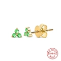 Detailed macro view of S925 sterling silver four-leaf clover stud earrings with green gems - Clover Stud Earrings / Gold-Green