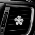 Silver flower car air vent perfume clip with rhinestones on a black vent outlet - [Silver] Rhinestone Flower