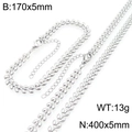 Set di gioielli in acciaio inossidabile argento con collana e bracciale a maglie - Colore Acciaio 5mm Specifica Set (KS227101-ZJZL)